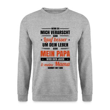 Papa Tochter Beschützter Mama lustig date Sprüche - Unisex Pullover - Weißgrau meliert - Vorne - Alina (178cm) & Michal (187cm)
