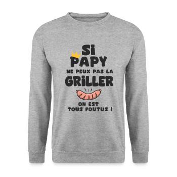 papy roi barbecu cadeau papi fête des pères - Sweat-shirt Unisexe - gris chiné - Devant - Alina (178cm) & Michal (187cm)