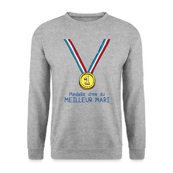 T-shirt Médaille d'or du meilleur mari - Sweat-shirt Unisexe - gris chiné - Devant - Alina (178cm) & Michal (187cm)