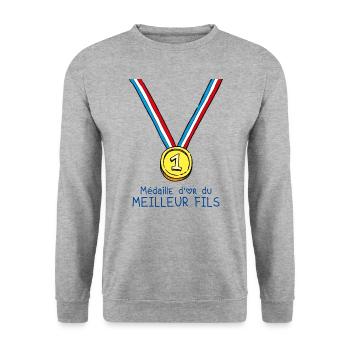 T-shirt Médaille d'or du meilleur fils - Sweat-shirt Unisexe - gris chiné - Devant - Alina (178cm) & Michal (187cm)