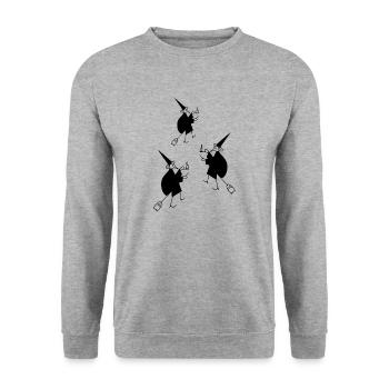 Bild fliegende Hexen - Unisex Pullover - Weißgrau meliert - Vorne - Alina (178cm) & Michal (187cm)