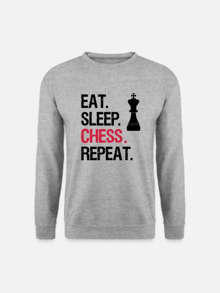 Eat Sleep Chess Repeat - König - Unisex Pullover - Weißgrau meliert
