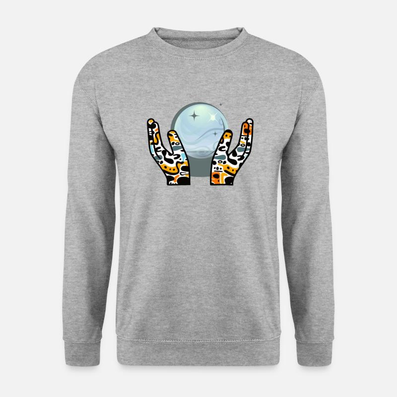 magische Hände mit Glaskugel - Unisex Pullover - Weißgrau meliert