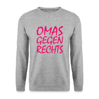 Omas gegen rechts - Unisex Pullover - Weißgrau meliert - Vorne - Alina (178cm) & Michal (187cm)