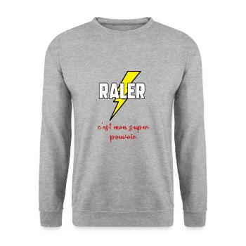 Râler c’est mon super pouvoir - Sweat-shirt Unisexe - gris chiné - Devant - Alina (178cm) & Michal (187cm)