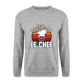 Ici c’est moi le chef - Sweat-shirt Unisexe - gris chiné - Devant - Alina (178cm) & Michal (187cm)
