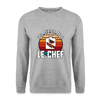 Ici c’est moi le chef - Sweat-shirt Unisexe - gris chiné - Devant - Alina (178cm) & Michal (187cm)