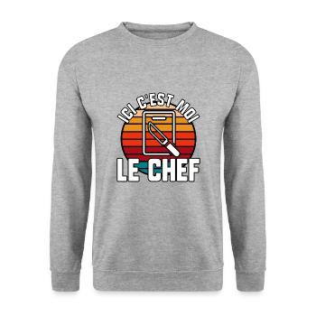 Ici c’est moi le chef - Sweat-shirt Unisexe - gris chiné - Devant - Alina (178cm) & Michal (187cm)