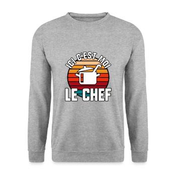 Ici c’est moi le chef - Sweat-shirt Unisexe - gris chiné - Devant - Alina (178cm) & Michal (187cm)