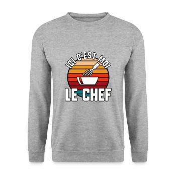 Ici c’est moi le chef - Sweat-shirt Unisexe - gris chiné - Devant - Alina (178cm) & Michal (187cm)