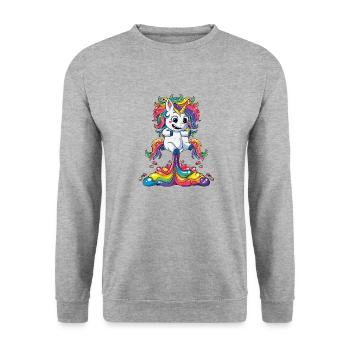 Einhorn Furz (Unicorn ) - Unisex Pullover - Weißgrau meliert - Vorne - Alina (178cm) & Michal (187cm)