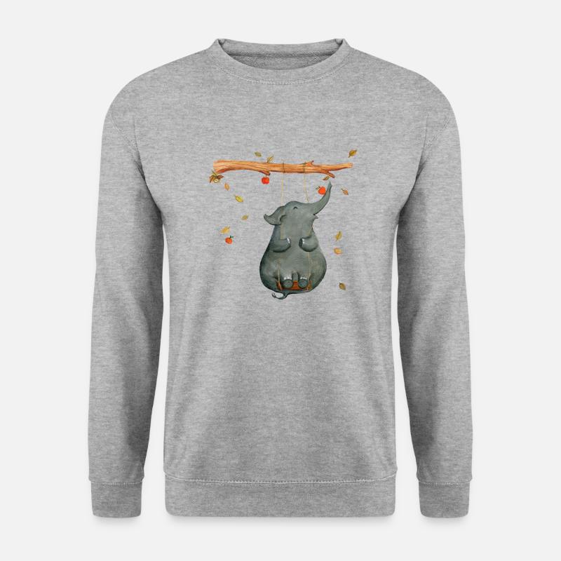 Elefant auf der Schaukel - Unisex Pullover - Weißgrau meliert