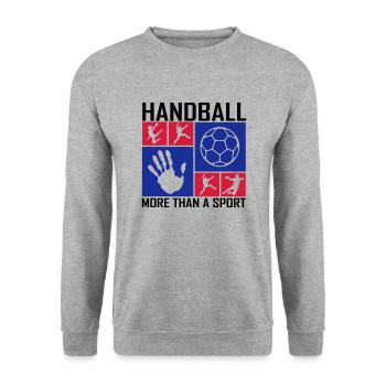 Handball Mosaik Block 2 - Unisex Pullover - Weißgrau meliert - Vorne - Alina (178cm) & Michal (187cm)