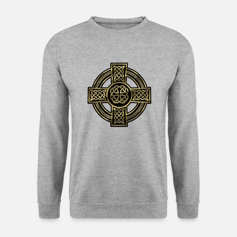 Irland Design Keltenkreuz - Unisex Pullover - Weißgrau meliert