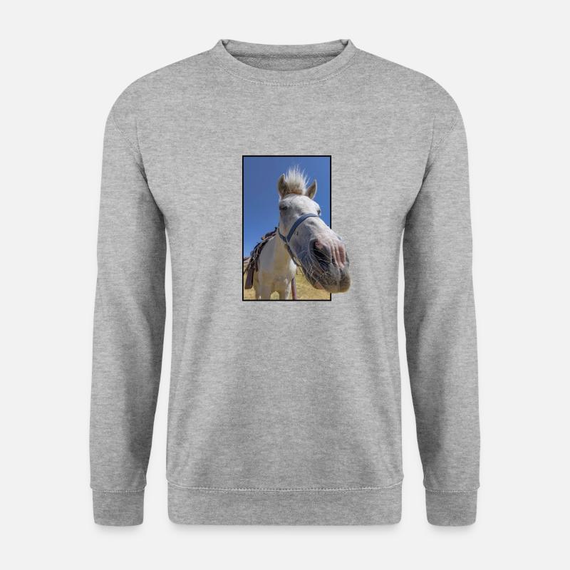 Lustiges Pferdegesicht - Unisex Pullover - Weißgrau meliert