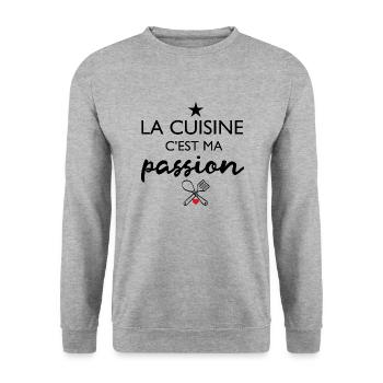 La Cuisine c'est ma Passion - Cadeau Humour - Sweat-shirt Unisexe - gris chiné - Devant - Alina (178cm) & Michal (187cm)