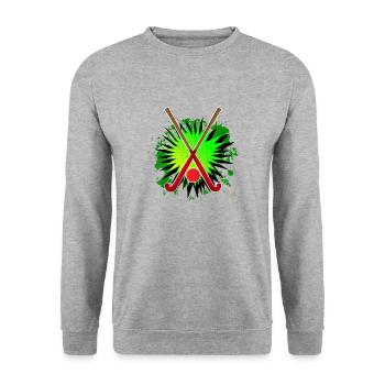 Feldhockeyschläger und Spritzen - Unisex Pullover - Weißgrau meliert - Vorne - Alina (178cm) & Michal (187cm)