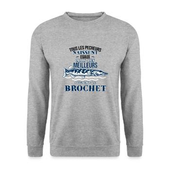 t-shirt pêcheur de brochet - Sweat-shirt Unisexe - gris chiné - Devant - Alina (178cm) & Michal (187cm)