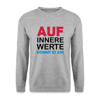 innere werte - Unisex Pullover - Weißgrau meliert - Vorne - Alina (178cm) & Michal (187cm)