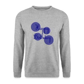 GEBURTSTAG. ALLES GUTE ZUM GEBURTSTAG. ALLES GUTE ZUM GEBURTSTAG. - Unisex Pullover - Weißgrau meliert - Vorne - Alina (178cm) & Michal (187cm)