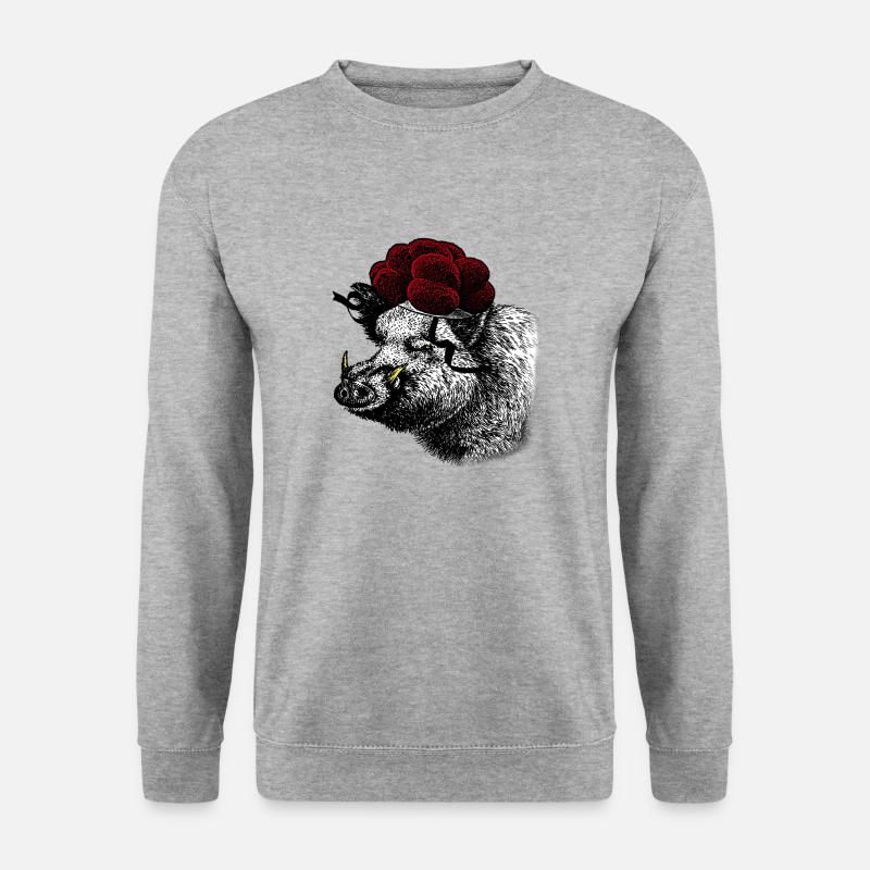Wildschwein / Eber mit Schwarzwälder Bollenhut - Unisex Pullover - Weißgrau meliert