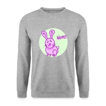 Nope. Rosa Kaninchen hat keinen Bock. Pinker Hase. - Unisex Pullover - Weißgrau meliert - Vorne - Alina (178cm) & Michal (187cm)
