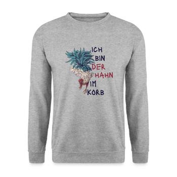 Ich Bin Der Hahn Im Korb. Lustiges Geschenk Fun - Unisex Pullover - Weißgrau meliert - Vorne - Alina (178cm) & Michal (187cm)