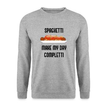 Spaghetti machen alles Completti Ironic Quote - Unisex Pullover - Weißgrau meliert - Vorne - Alina (178cm) & Michal (187cm)