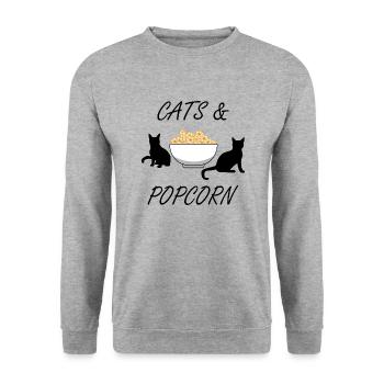 Popcorn und Katzen Cute Kitty Pop Corn Essen - Unisex Pullover - Weißgrau meliert - Vorne - Alina (178cm) & Michal (187cm)