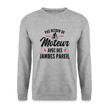 humour cycliste - pas besoin de moteur - Sweat-shirt Unisexe - gris chiné - Devant - Alina (178cm) & Michal (187cm)