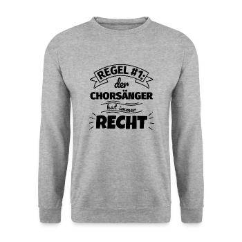Chorsänger Geschenke – Hat immer Recht - Unisex Pullover - Weißgrau meliert - Vorne - Alina (178cm) & Michal (187cm)