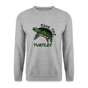 Save the turtles Help quote Environment Plastic - Unisex Sweatshirt - salt & pepper - Front - Alina (178cm) & Michal (187cm)