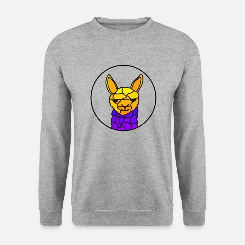 Lama, yellow blue - Unisex Pullover - Weißgrau meliert