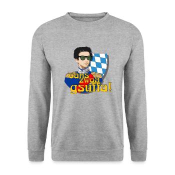 König Ludwig II von Bayern und das Reinheitsgebot - Unisex Pullover - Weißgrau meliert - Vorne - Alina (178cm) & Michal (187cm)