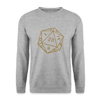 Minimalistischer W20 Spiel Würfel - Unisex Pullover - Weißgrau meliert - Vorne - Alina (178cm) & Michal (187cm)