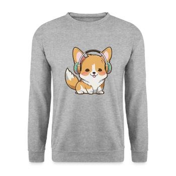 Kawaii Cute Happy Colorful Dog avec des écouteurs - Sweat-shirt Unisexe - gris chiné - Devant - Alina (178cm) & Michal (187cm)