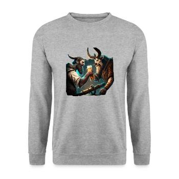 Seeman se bat pour sa bière. Motif cool - Sweat-shirt Unisexe - gris chiné - Devant - Alina (178cm) & Michal (187cm)