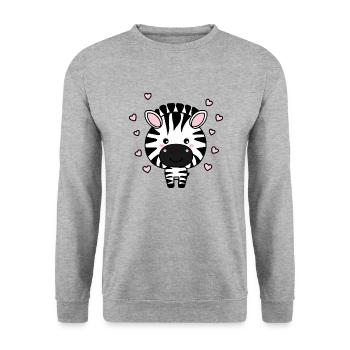 Süßes Zebra mit Herzchen - Unisex Pullover - Weißgrau meliert - Vorne - Alina (178cm) & Michal (187cm)