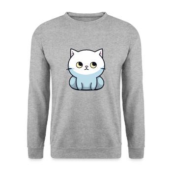 kleine dicke Katze - Unisex Pullover - Weißgrau meliert - Vorne - Alina (178cm) & Michal (187cm)