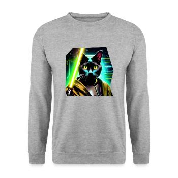 Cat with lightsaber - Unisex Sweatshirt - salt & pepper - Front - Alina (178cm) & Michal (187cm)