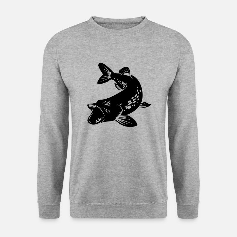 Hecht Raubfisch Angeln - Unisex Pullover - Weißgrau meliert