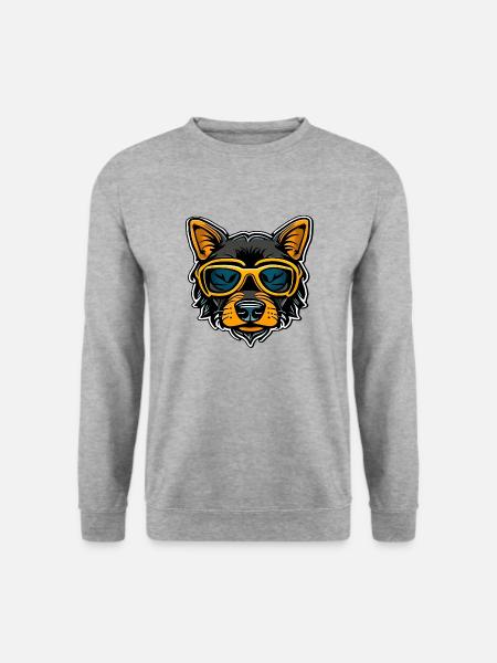 Cooler Hipster Hund im Retro Sticker Look - Unisex Pullover - Weißgrau meliert