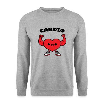 Zeichnung Cardio Humor Sport Chibi Herz - Unisex Pullover - Weißgrau meliert - Vorne - Alina (178cm) & Michal (187cm)