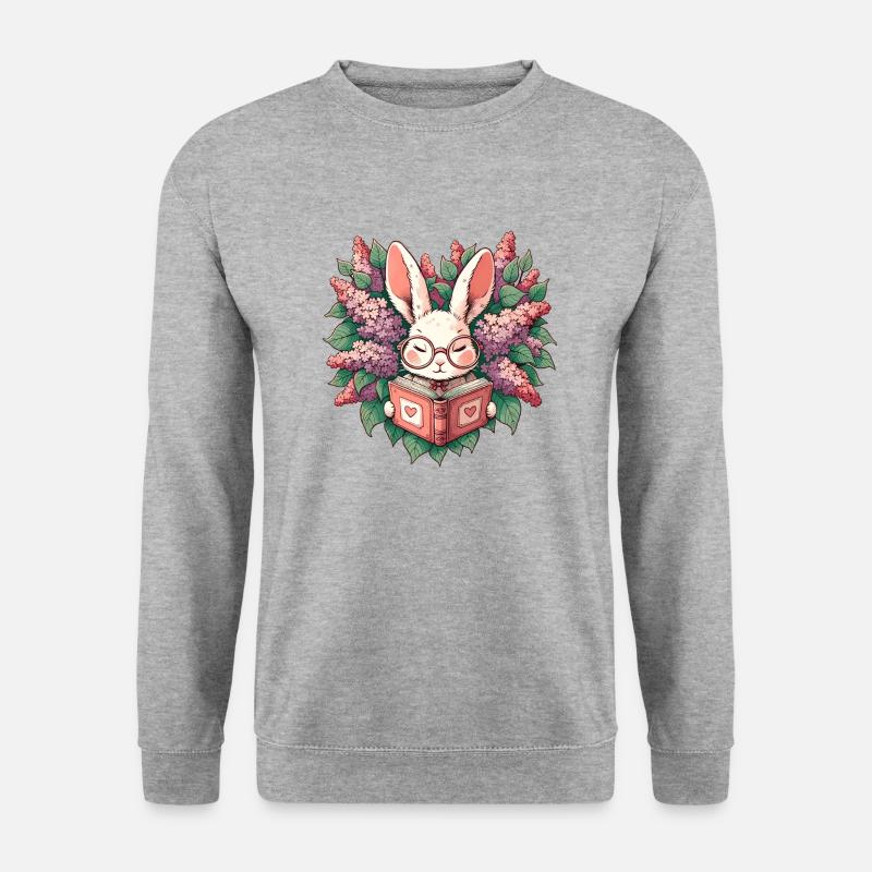 Lesender Hase - Unisex Pullover - Weißgrau meliert