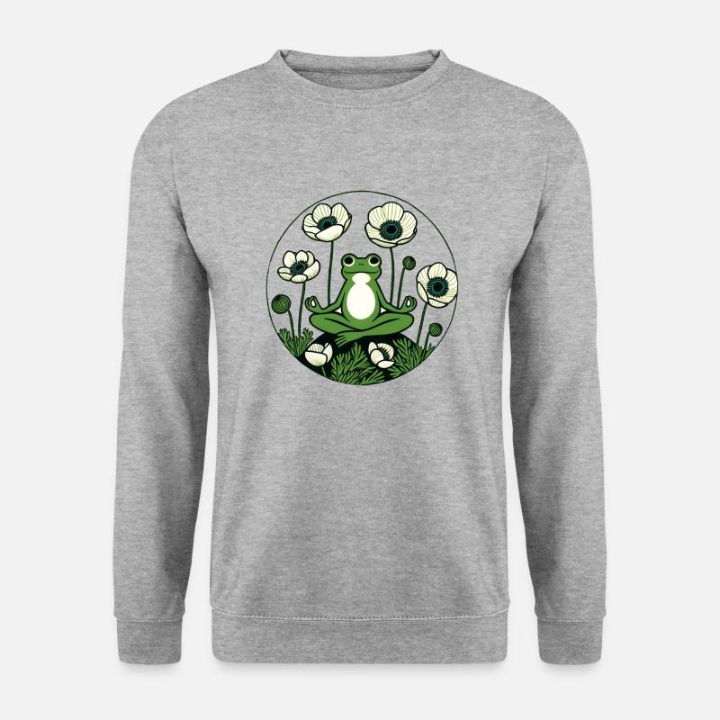 Meditierender Frosch - Unisex Pullover - Weißgrau meliert