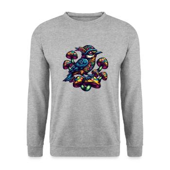 Colorful bird with mushrooms - Unisex Sweatshirt - salt & pepper - Front - Alina (178cm) & Michal (187cm)