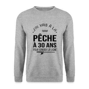 30 ans je vais à la pêche pour garder la ligne - Sweat-shirt Unisexe - gris chiné - Devant - Alina (178cm) & Michal (187cm)