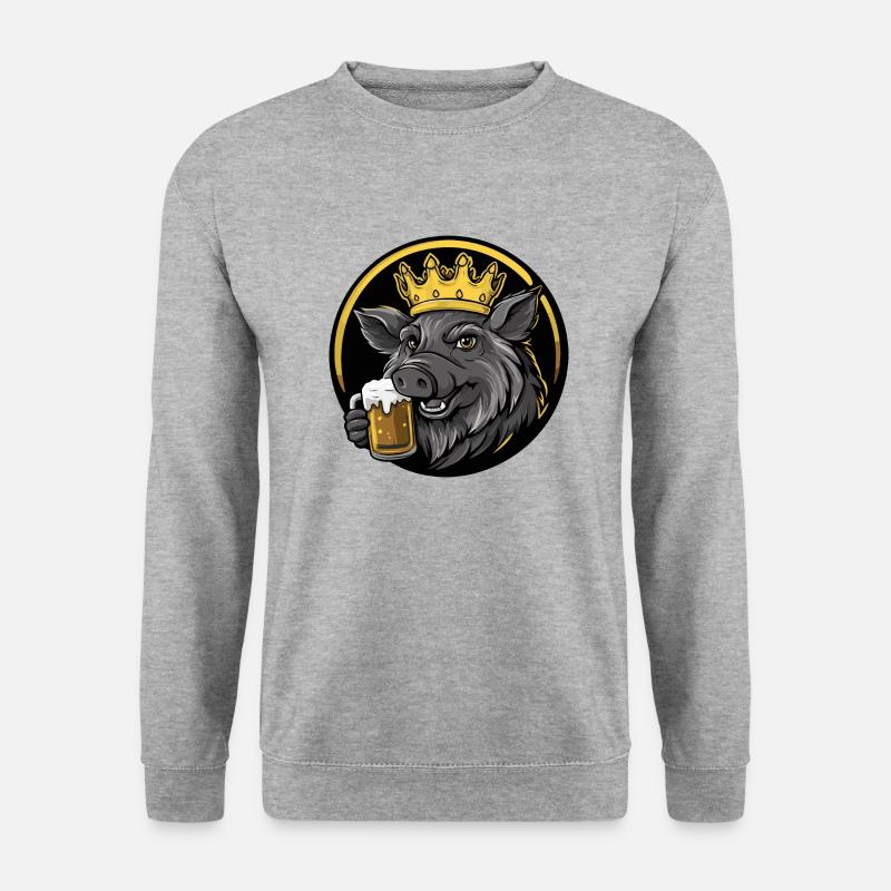Schwein Bier Comic Wildschwein - Unisex Pullover - Weißgrau meliert