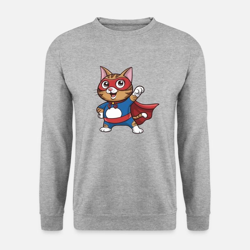 Katze im Superhelden-Umhang - Unisex Pullover - Weißgrau meliert