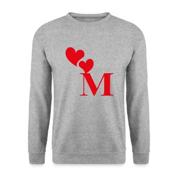 Lettre m cœur rouge - Sweat-shirt Unisexe - gris chiné - Devant - Alina (178cm) & Michal (187cm)